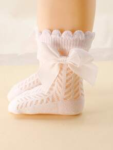 4 Pairs Girls Breathable Bow Princess Style Cute Baby Socks For Daily Use - Multicolor - View 3