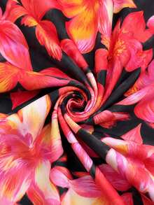 HOTTIE HABIT 女款黑色底色紅色花卉印花掛脖V領高腰兩件式比基尼泳衣 - 彩色 - 查看 7