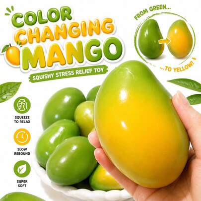 1pc Color-Changing Mango Squishy Stress Ball, Soft Sensory Squeeze Toy, Slow Rebound Stress Relief Ball, Realistic Fruit Shape, Relieve Stress, Gift For Adults And Children, Party Favor