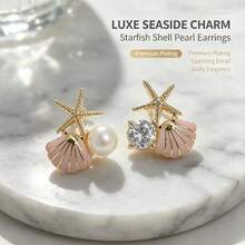 1 Pair Starfish Shell Stud Earrings, Luxury Niche High-End Versatile Dreamy Pink Starfish Earrings - Starfish Shells - View 3