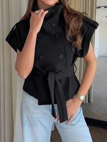 Jaket Kardigan Minimalis Kasual Elegan Wanita untuk Liburan Musim Panas Warna Hitam - Hitam - View 3