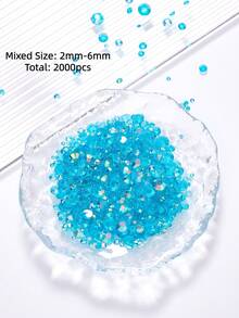2mm-6mm 混尺寸 2000顆/包 圓形平底樹脂水鑽，透明糖果色 AB 閃粉寶石，DIY 寶石貼紙，背膠珠飾，適用於衣服、包包、鞋子、馬克杯、瓶子、水杯、手機、DIY 配件 - 孔蘭08 - 查看 12