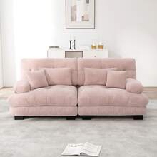 Rosa Chenille Ecksofa für Wohnzimmer, 2er Sofas mit Lendenkissen - Rosa 2-Sitzer - Übersicht 1