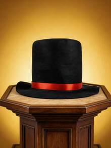 1pc Black & Red Ribbon Extra Wide Foldable Felt Hat, Multi-Functional Black Top Hat, Suitable For Various Occasions - View 6