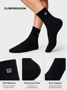 CLIMPRESSION 1/10/20/30/40 Pairs Cotton Half Crew Socks With Letter M Printing Solid Black Mid Calf Casual Socks Daily Wear - Black - View 4