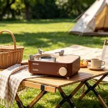 MAXSUN Portable Camping Gas Stove, Stainless Steel Adjustable Flame Gas Stove With Storage Box, Multiple Colors Available, Outdoor Picnic Fishing Hiking Survival Emergency Cooking Stove, Suitable For Coffee, Tea Heating, No Ignition Device Included - Coffee Brown - View 2