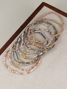18pcs/Set Bohemian Style Handmade Beaded Elastic Bracelet Set, Multi-Layer Stackable Bracelets, Suitable For Women's Daily, Vacation, Party Wear - Multicolor - View 3