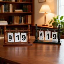 Vintage Wooden Perpetual Flip Calendar - Monthly And Date Indicator, Durable Wooden Desktop Organizer, Suitable For Home, Office, Dorm Decor - Decorative Photography Prop And Practical Timer - Multicolor - View 7