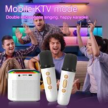 Small Karaoke Machine With 2 Wireless Microphones, USB Charging. Portable Karaoke Machines, Birthday Gifts, Family Gatherings, Outdoor Trips And LED Lights, Compatible With All Smartphones - White - View 4