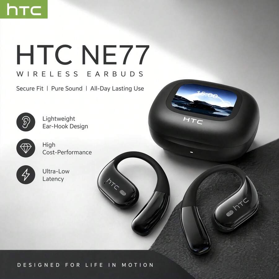 [Sports Wireless Earbuds]HTC New Open-Ear Sports Earphones, Stable Fit And Secure Wear, High-Definition Sound Quality, Full-Color LCD Touch Screen, Comfortable Fit For All-Day Wear, BT6.0 Fast Response, Suitable For Running, Cycling, Outdoor, Commuting, Travel And More - View 1