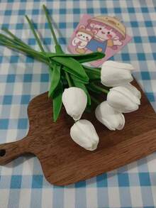 3pcs/6pcs Mini White Tulip Artificial Flowers, Wedding Home Decor, Realistic Fake Tulips Gifts Birthday Graduation - White - View 3