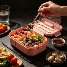 1pc Lunch Box With Utensils, Low-Calorie Meal Box, Salad Bowl, Salad Container, Bento Box, Food Divider Storage, Microwave , Dishwasher , Suitable For Outdoor, Office, School, Portable Leak-Proof Fresh-Keeping Box With Lid And Spoon, Low-Calorie Picnic Box - View 6