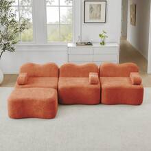 3 Seat L Shape Modular Sofa Orange Velvet - Orange 3 Seat - View 2