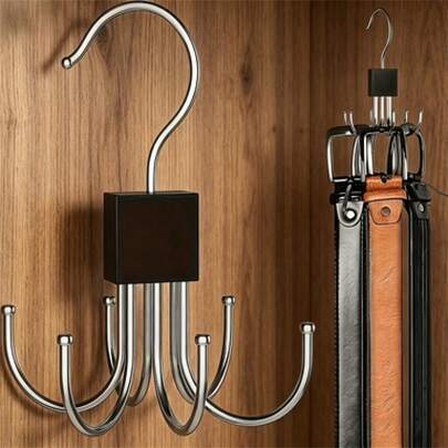 3pcs/Set (1 Rotating Hook + 2 Hooks) Belt Rack, Closet Storage And Organization, Belt Storage, Space-Saving Rack, Rotating Belt Rack, Multi-Function Belt Rack, Closet Belt And Tie Rack, Stainless Steel Belt Storage Rack