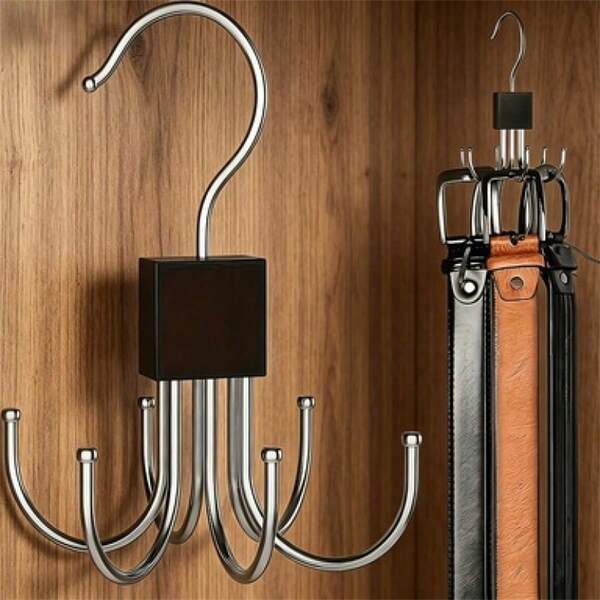 3pcs/Set (1 Rotating Hook + 2 Hooks) Belt Rack, Closet Storage And Organization, Belt Storage, Space-Saving Rack, Rotating Belt Rack, Multi-Function Belt Rack, Closet Belt And Tie Rack, Stainless Steel Belt Storage Rack