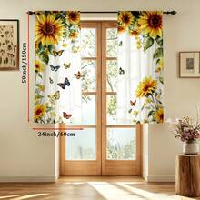 2pcs Rustic Style Curtains, Butterfly And Sunflower Pattern, Rod Pocket Design For Privacy Protection, Polyester Material, Suitable For Seasonal Parties And Holiday Decorations, Applicable To Bedroom, Living Room, Tea Room, Dining Room And Other Multiple Scenes. 2D Pattern Design, Spring Decoration Curtains - Multicolor - View 14