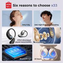 Miniso X33 AI Translation Wireless Earbuds, Open-Ear Design, 35-Hour Battery Life, In-Ear Headphones, Immersive High-Quality Sound, Long-Range Connection, Charging Case Included, Lightweight Earphones, Built-In Microphone - Pink - View 5