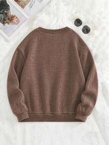 Sweater Rajut Wanita Ukuran Besar, Motif Hati, Lengan Panjang, Kerah Bulat, Potongan Reguler, Pilihan Ideal untuk Musim Gugur - Coklat - View 4