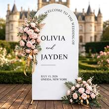 Customized Wedding Arch Fabric Decor Cover, Personalized Photo/Name/Date/Text, Polyester Double-Sided Elastic Backdrop, Party Decoration, Wedding Welcome Sign, Bridal Gift, No Power Required, Suitable For Wedding, Birthday, Party - Multicolor - View 2
