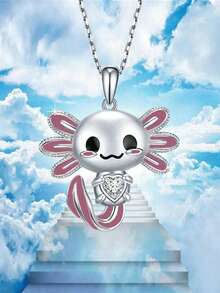 suteyi 1pc Creative Exquisite Shiny Axolotl Pendant Necklace, Birthday Party Commemorative Gift - Silver - View 2