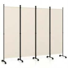[Free Shipping] 4-Panel Room Divider With Lockable Wheels For Living Room-Beige-XY744263 - FXCPPLHTXPEEX - View 3