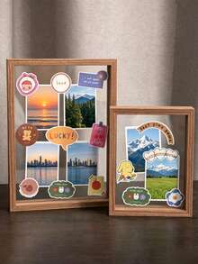 1件裝木製雙面相框，可桌面擺放與牆面展示，附壓克力面板，適用照片與植物標本，原木色與胡桃木色簡約裝飾，節日禮物推薦，畢業紀念品 - 彩色 - 查看 7