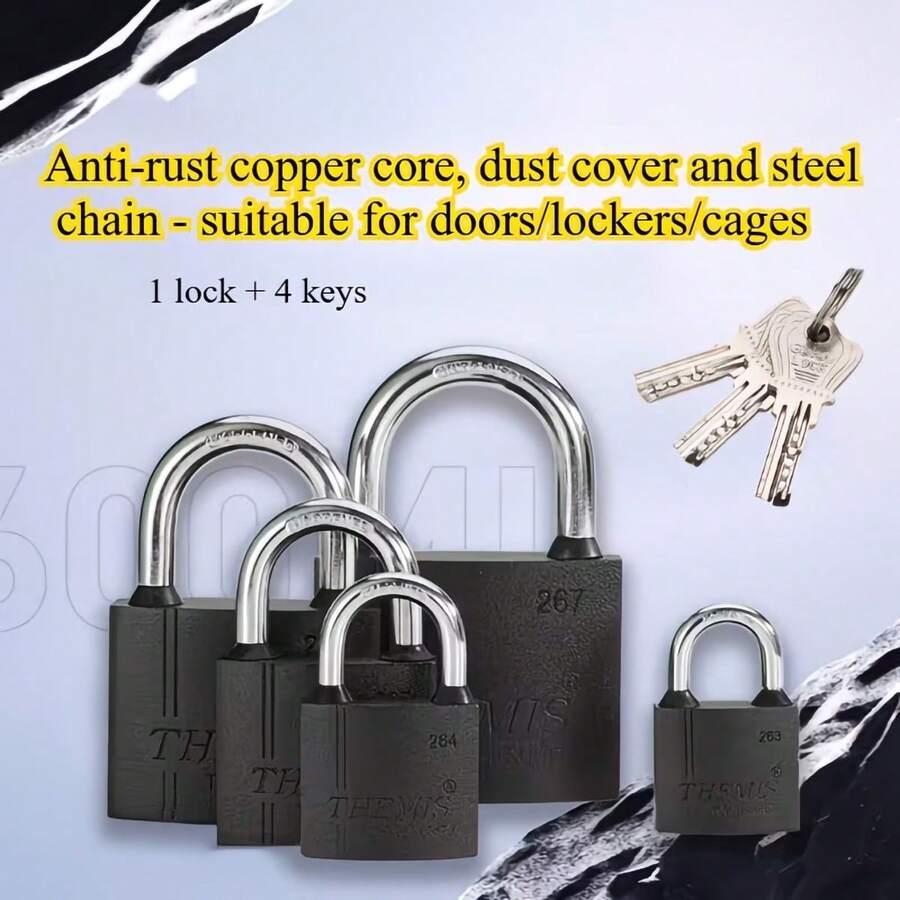 2 Heavy Duty Metal Padlocks With 3 Keys - Indoor/Outdoor Weatherproof Security Locks | Rust-Resistant Copper Core, Dust Cover And Steel Chain - Suitable For Gates/Sheds/Storage Cabinets/Cages (Padlock Set) - Black - View 1