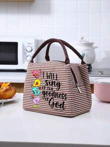 Vigour Summer Striped Colorful Songbird & Bible Verse Print Women's Handbag, Striped Lunch Bag, Unisex Leak-Proof Large Capacity Tote Bag, Portable Travel Picnic Camping Bag, Office School Work Meal Insulated Bag, Suitable For Daily Commute, Church Activities, Shopping And Spring Outings; Ideal Religious Themed Gift For Easter And Mother's Day - Multicolor - View 6