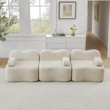 3 Seater Modular Sofa Beige Velvet - Beige 3 Seat - View 2