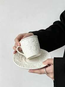 1 Set Pastoral Grape Vine Ceramic Cup And Saucer, Afternoon Tea Coffee Cup And Saucer, Breakfast Milk Cup - Multicolor - View 5
