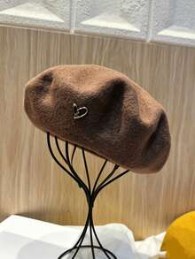 1pc/2pcs Women's Solid Color Wool Warm Beret, French Style Classic Rimless Beret, Suitable For Casual And Party Wear, Metal Heart Decoration, Candy Color Dopamine Style Autumn/Winter Hat - Heart Logo Beret - View 20