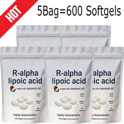 High Demand!R-Alpha Lipoic Acid 600mg With Coconut Oil, 120 Softgels, Antioxidant Support.Women Daily Nutrient Support
