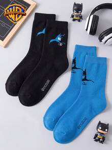1/2 Pairs Warner Bros Cartoon Mid-Calf Socks, Unisex Superhero Blue & Black  &  Socks - Multicolor - View 1