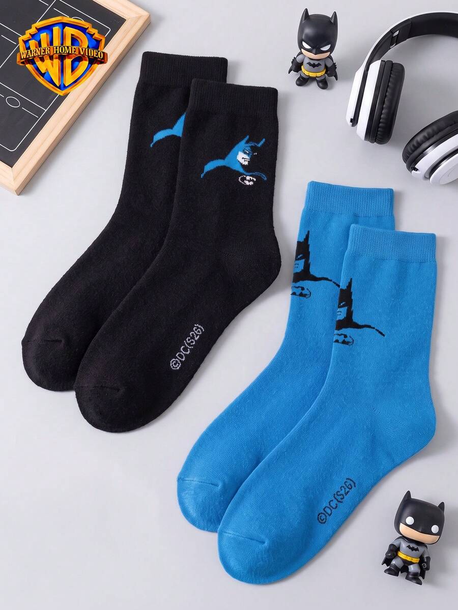 1/2 Pairs Warner Bros Cartoon Mid-Calf Socks, Unisex Superhero Blue & Black & Socks - Multicolor - View 1