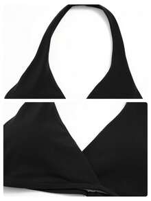 MFVIM Women's 2-Piece Yoga Set, V-Neck Halter Backless Top / High Waist Butt-Lifting Shorts Anti-Exposure - Premium Black - View 10