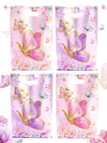 10/20/50pcs Butterfly Gift Bags, Pink Purple Butterfly Print Party Favor Bags, Plastic Party Supplies, Suitable For Baby Shower Decoration, Girls Birthday Party - Multicolor - View 3
