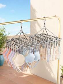 1Pc Foldable Rotating Clothes Drying Rack, Hanging Design For Balcony, Closet Storage Hanger, Ideal For Drying Socks, Underwear, Scarves And Towels, Must-Have For Balcony, Dorm, Indoor & Outdoor Use, Perfect Holiday & Christmas Gift - Silver - View 2