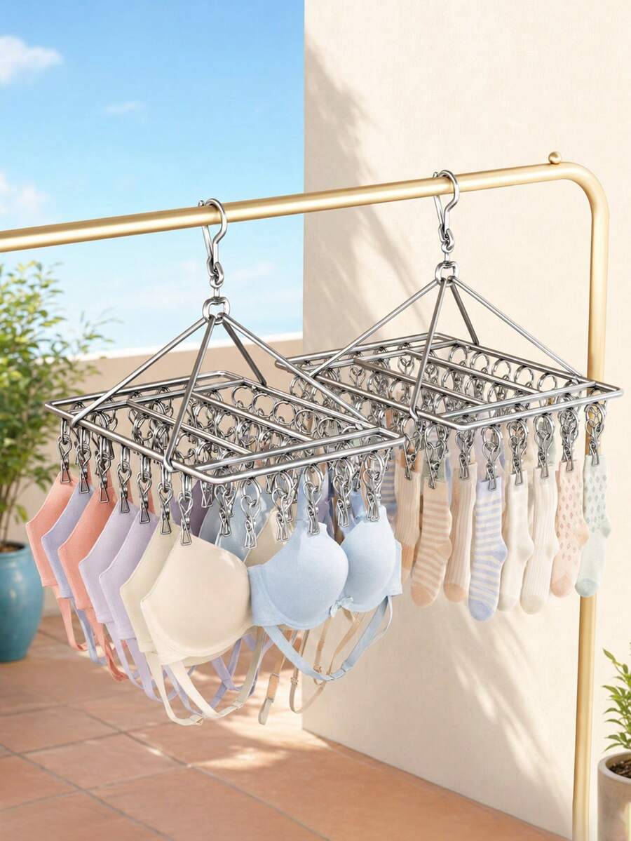 1Pc Foldable Rotating Clothes Drying Rack, Hanging Design For Balcony, Closet Storage Hanger, Ideal For Drying Socks, Underwear, Scarves And Towels, Must-Have For Balcony, Dorm, Indoor & Outdoor Use, Perfect Holiday & Christmas Gift
