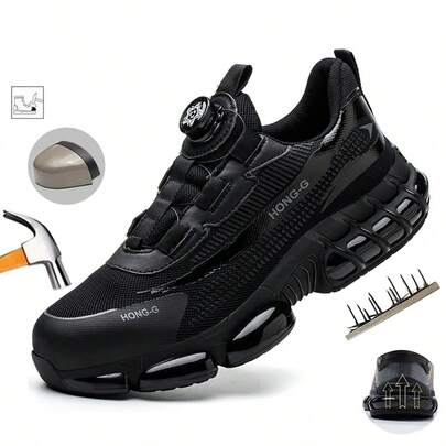 manlegu All Season Steel Toe Safety Shoes Men Women Black Multi-Season Steel Toe Sneakers Light Industrial Work Boots