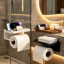 1pc Drill-Free Toilet Paper Holder, Wall-Mounted Double Layer Storage Rack, Home Supplies, Minimalist Black & White Multi-Function Storage Rack, Essential For Small Apartments, Practical Gift, Waterproof Drill-Free - Random Styles - View 4