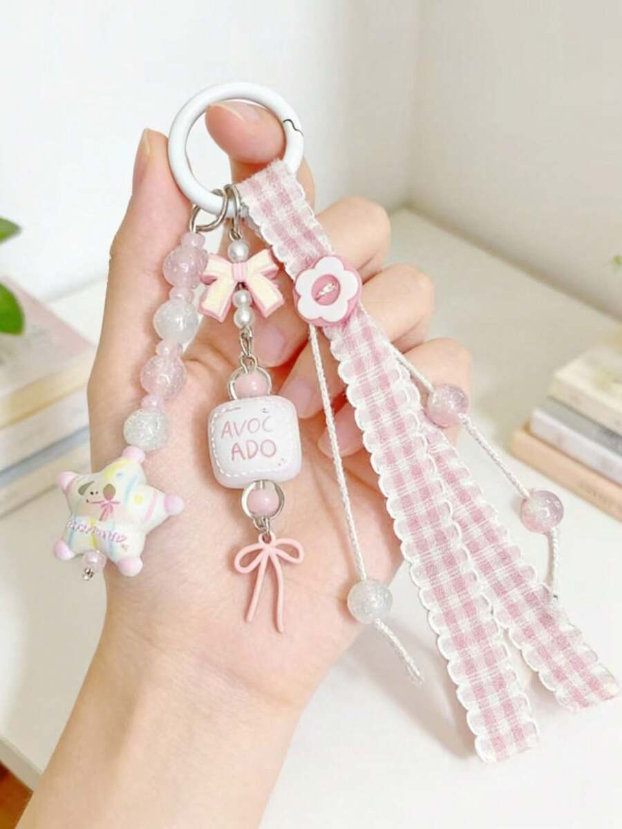 Gantungan Kunci Pita INS Manis Baru, Gantungan Tas & Ponsel Bintang Pink yang Feminin - MultiWarna - View 1