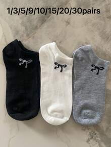 1/3/5/9/10/15/20/30雙中性低筒船襪，黑色/白色/灰色，可愛蝴蝶結隱形短襪，春夏秋學生襪，日常居家百搭薄款透氣襪，簡約時尚親膚柔軟，旅行便攜船襪 - 彩色 - 查看 4