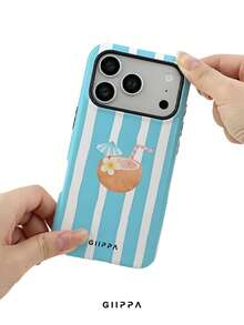 GIIPPA 1件天藍色條紋背景搭配椰子圖案設計手機殼，適用於Phone 17 Pro Max，相容Phone 16 Pro Max、15 Pro Max、14 Pro Max，韓系高端時尚趣味手機殼，相容11/12/13/14/15/16 Pro Max Plus，優雅設計男女皆宜，聖誕節、情人節、復活節、婚禮季與生日送女友的完美禮物！ - 天藍 - 查看 6