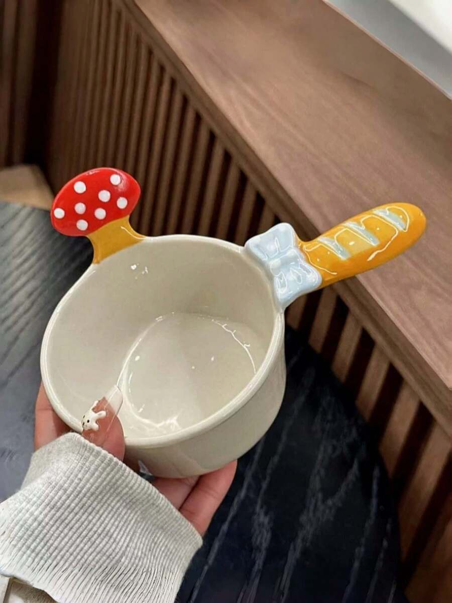 1pc Cartoon 3D Mushroom Handle Bowl, Cute Creative Bow Baguette Bowl, Vegetable Salad Bowl, Fruit Dessert Bowl, Breakfast Yogurt Oatmeal Bowl, Ice Cream Platter Bowl, Exquisite Tableware Bowl, Party Tableware Bowl, Suitable For Home, Restaurant, Cafe, Dessert Shop, Gift, Gathering, Party - Mushroom - View 1