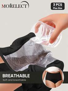 3pcs Women Plus Size Triangle Panties Period Underwear Leak-Proof Moisture-Wicking Sweat-Absorbent Breathable Mesh - Black - View 6