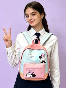 Disney 1pc Minnie Mouse Mini Backpack, Colorblock School Daypack, Multi-Pocket Casual Rucksack, Lightweight Bookbag, Outdoor Sports Bag, Suitable For Girls/Students/Fans, Ideal For Back To School/Daily Outings/Shopping! - Multicolor - View 2