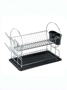 2-Tier Black Metal Rust-Resistant Dish Drying Rack With Side Cup Holder, Removable Utensil Caddy And Drain Tray, Space-Saving Kitchen Counter Organizer For Plates, Bowls, Glasses And Cutlery - Multicolor - View 8