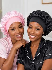 CONFLASS 1/2pcs Silk Hair Bonnet, Used To Wrap Hair, Protect Braids, Satin Material, Casual & Comfortable - Coffee Brown - View 2