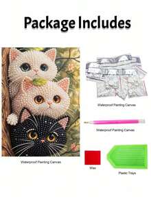 New Pearl Painting Pearl Inlaid Kitten Crafts Theme Frameless Diy Handmade Sticky Diamond Creative Canvas Art Painting, Suitable For Bedroom Decoration, Living Room Hanging Paintings, Artwork, Suitable For Holiday Gifts - A - View 5