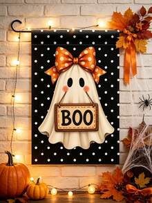 1pc Halloween Ghost Garden Flag, Suitable For Outdoor Home And Yard Holiday Decoration, Halloween Party, Trick Or Treat, Day Of The Dead, Horror Theme Party, Halloween Candy Party, Theme Party, Vintage Style Party And Haunted House - One Size Fits All - View 7